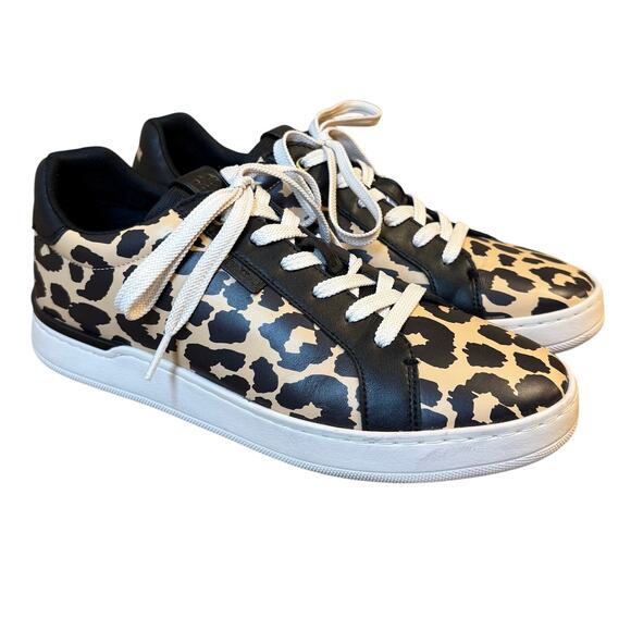 COACH Women’s Lowline Low Top Leather Sneaker With Print Leopard Sz 10B/EU 40.5 - Picture 1 of 10